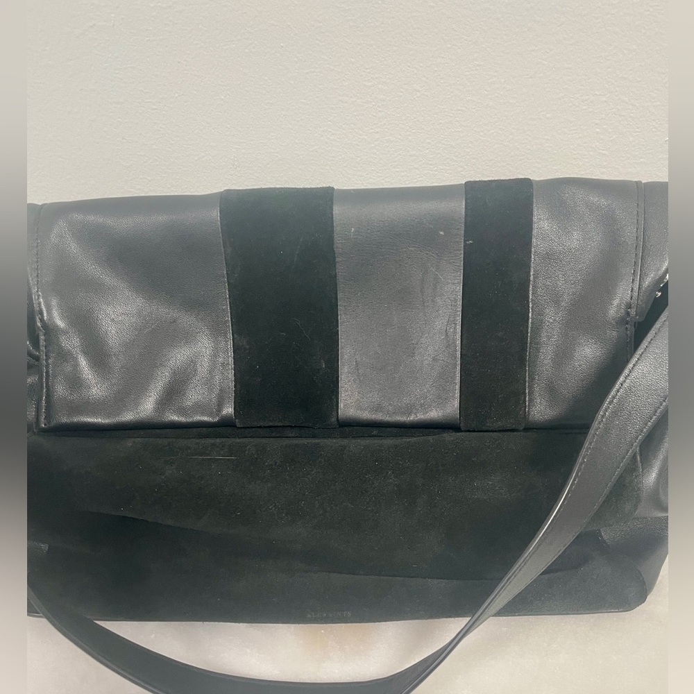 All Saints Calfskin Leather Suede Black Shoulder Bag
